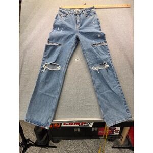 Zara Womens High Waisted Distressed Straight Leg Jeans Blue Denim Size 4 26